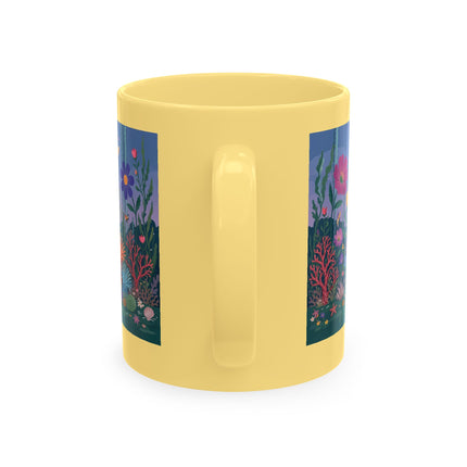 🐠🌸 The Lady Of The Underwater Flower Garden Ceramic Mug – Art Deco Aquatic Whimsy