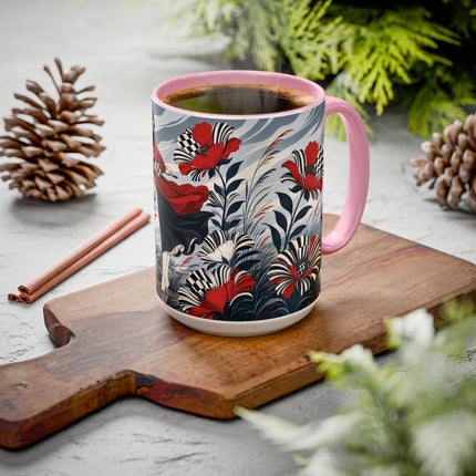 ☔🌹 The Scarlet Checkerboard Rainstorm Colorful Mug – Art Deco Floral Elegance