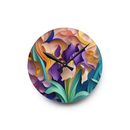 The Elegant Iris Flower Acrylic Wall Clock, Round and Square