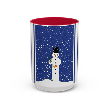 Snowman in Falling Snow Colorful Mugs (11oz, 15oz)