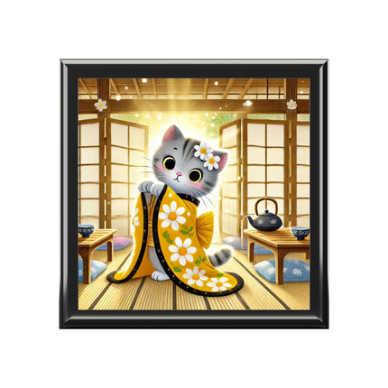 Playful Kitten in the Tea Room Jewelry Box