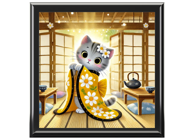 Playful Kitten in the Tea Room Jewelry Box