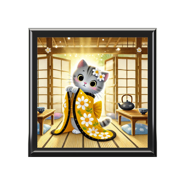 Playful Kitten in the Tea Room Jewelry Box