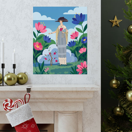 🌹🌤️ The Lady Of The Rose Garden Promenade Matte Vertical Poster – Art Deco Fashion Illustration