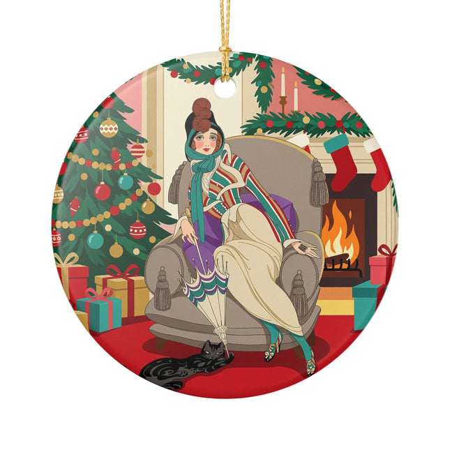 🖤🔥 The Lady Of The Christmas Hearth Ceramic Ornament – Art Deco Holiday Elegance