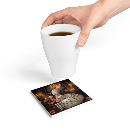 🌙🎃 The Moonlit Pumpkin Parlor Ceramic Coaster – Elegant Halloween Charm