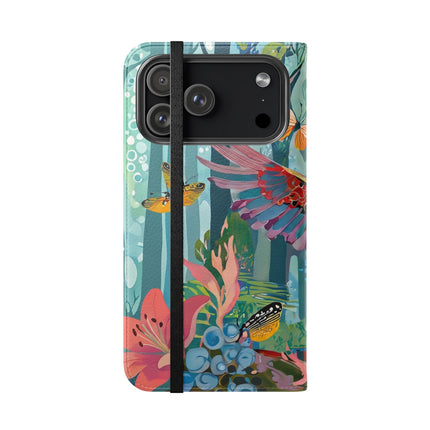 🦖🦋 Colorful Raptor Flip Case – Butterfly Wonder & Forest Adventure