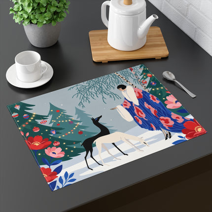 🦌🌲 The Lady Of The Christmas Forest Placemat – Art Deco Holiday Elegance