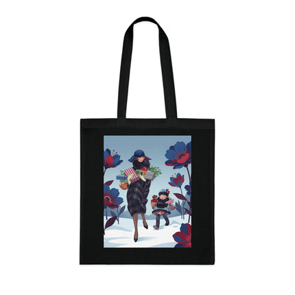 🎁🌺 The Christmas Gift Garden Stroll Cotton Tote Bag – Art Deco Holiday Elegance