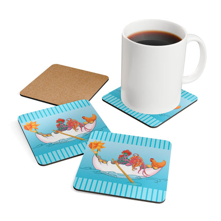 A Rooster's Seafaring Adventure Corkwood Coaster Set