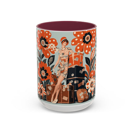 🧳🌼 The Grand Floral Voyage Colorful Mug – Art Deco Travel Elegance