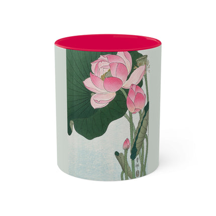 Blooming Lotus Flowers by Ohara Koson Colorful Mugs, 11oz