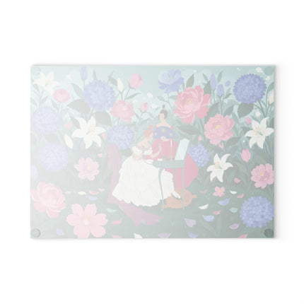🌸🕯️ The Lady Of The Secret Garden Vanity Glass Cutting Board – Art Deco Floral Elegance