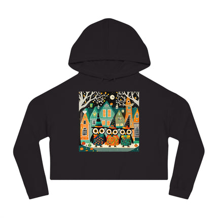 Night of the Trick-or-Treating Owlets Women’s Cropped Hooded Sweatshirt