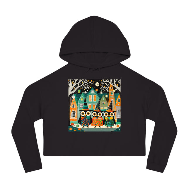 Night of the Trick-or-Treating Owlets Women’s Cropped Hooded Sweatshirt