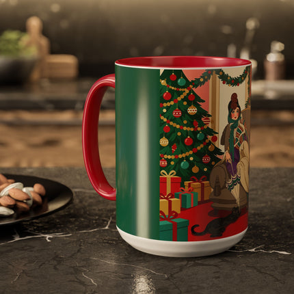 🖤🔥 The Lady Of The Christmas Hearth Colorful Mug – Art Deco Holiday Elegance