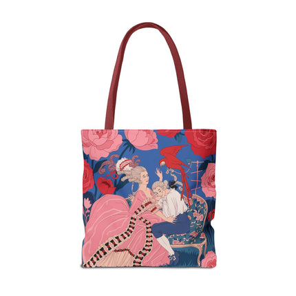 🌹🦜 The Lady Of The Scarlet Parrot Tote Bag – Art Deco Floral Elegance