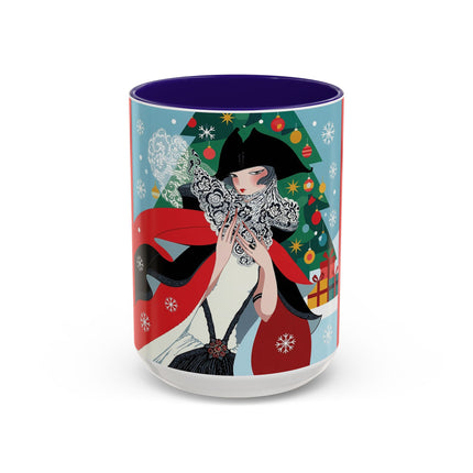 ❤️ The Lady Of The Crimson Scarf Colorful Mug – Art Deco Christmas Elegance