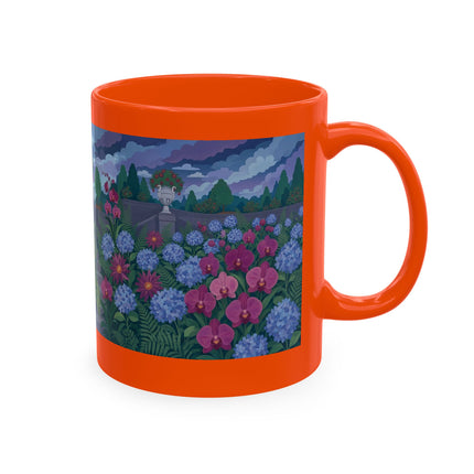 🦚🌸 The Lady & The Peacock On The Garden Steps Ceramic Mug – Art Deco Garden Elegance
