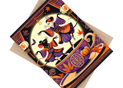 Theatrical Halloween Kabuki Mice on Teacup Ceramic Tile