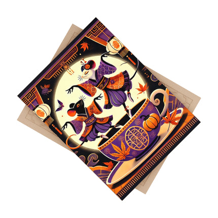 Theatrical Halloween Kabuki Mice on Teacup Ceramic Tile
