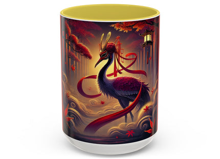 Regal Crimson Crane in the Autumn Mist Colorful Mugs (11oz, 15oz)