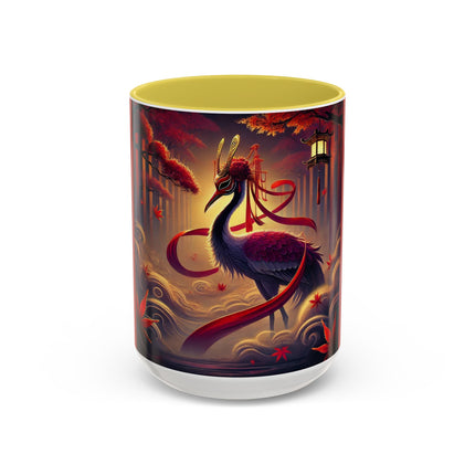 Regal Crimson Crane in the Autumn Mist Colorful Mugs (11oz, 15oz)