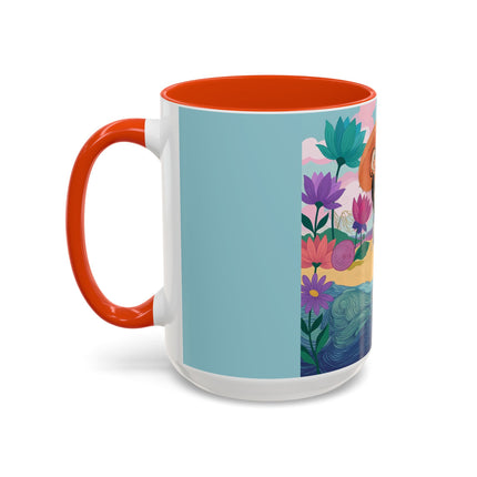 The Lady Of The Coral Parasol Colorful Mugs – Art Deco Coastal Elegance