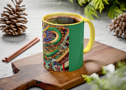 Tibetan Dragon Over Kabuki Duel Colorful Mugs (11oz, 15oz)