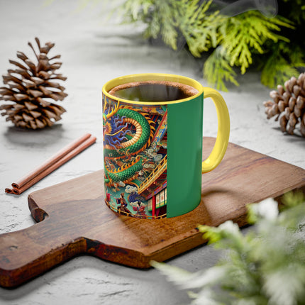 Tibetan Dragon Over Kabuki Duel Colorful Mugs (11oz, 15oz)