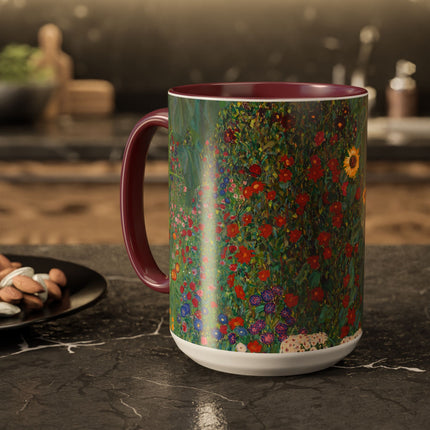 Farm Garden with Sunflowers by Gustav Klimt Colorful Mugs (11oz, 15oz)