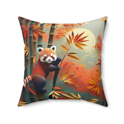 Red Panda at an Autumn Spun Polyester Square Pillow