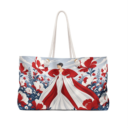 🌹🤍 The Scarlet Blossom Garden Empress Weekender Bag – Art Deco Floral Elegance
