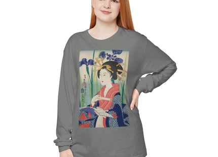 Woman with Bookmark and Book Garment-dyed Long Sleeve T-Shirt