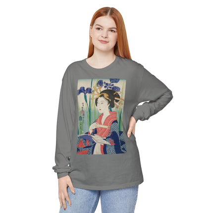 Woman with Bookmark and Book Garment-dyed Long Sleeve T-Shirt