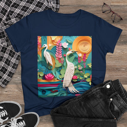 Elegant Egret Oasis Women's Midweight Cotton Tee