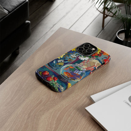 Floral Fishbowl Still Life Phone Case – Vibrant Harmony & Colorful Life