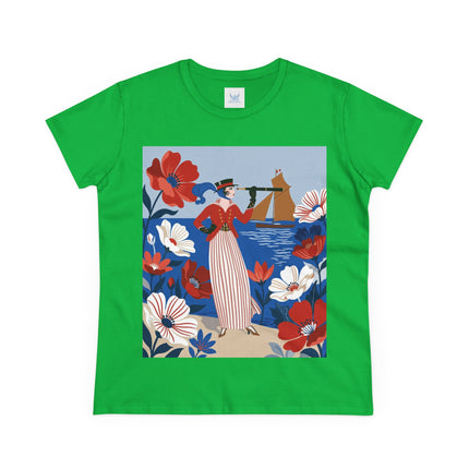 ⚓🌺 The Seaside Flower Adventurer Cotton Tee – Art Deco Nautical Fashion