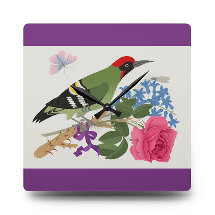 Woodpecker & Rose Acrylic Wall Clock