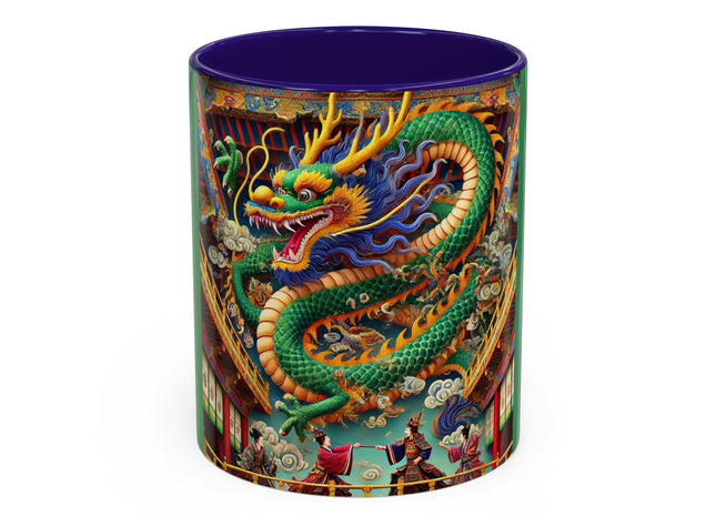 Tibetan Dragon Over Kabuki Duel Colorful Mugs (11oz, 15oz)