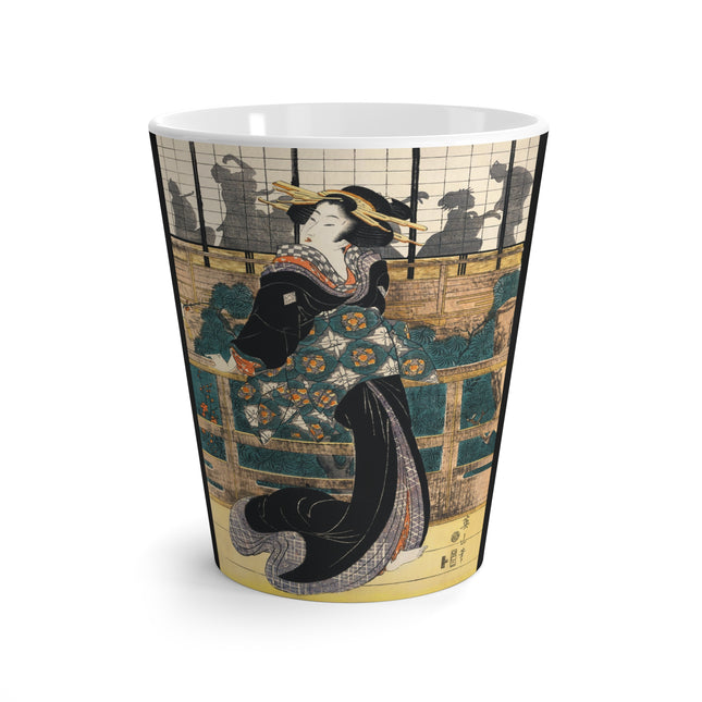 Japanese woman woodcut print by Kikukawa Eizan Latte Mug