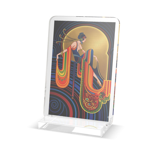 Art Deco Muse Acrylic Plaque – Elegant Poise & Golden Radiance