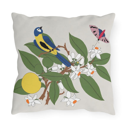 Blue Tit & Butterfly Outdoor Pillows – Spring Harmony & Delicate Beauty