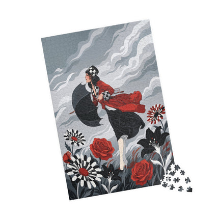 🌹☂️ The Lady In The Storm Puzzle – Art Deco Floral Drama