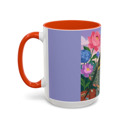 The Lady And The Crimson Birdcage Colorful Mugs – Art Deco Tropical Garden Elegance