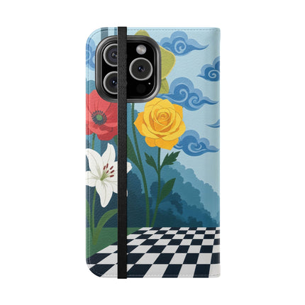 🌺♟️ The Ladies Of The Checkerboard Garden Flip Case – Art Deco Floral Fantasy