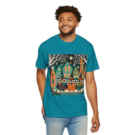 Night of the Trick-or-Treating Owlets Unisex Garment-Dyed T-shirt
