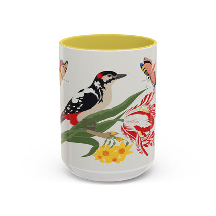 Woodpecker & Tulip Colorful Mugs – Vibrant Spring & Bold Beauty