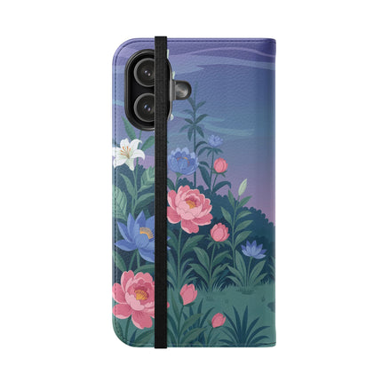 🐦🌸 The Lady And The Golden Bird Flip Case – Art Deco Floral Reverie