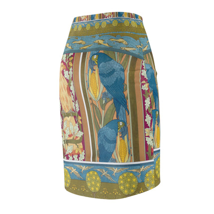 Eagle and Oak, Macaws and Corn by Maurice Pillard Verneuil Women's Pencil Skirt (AOP)